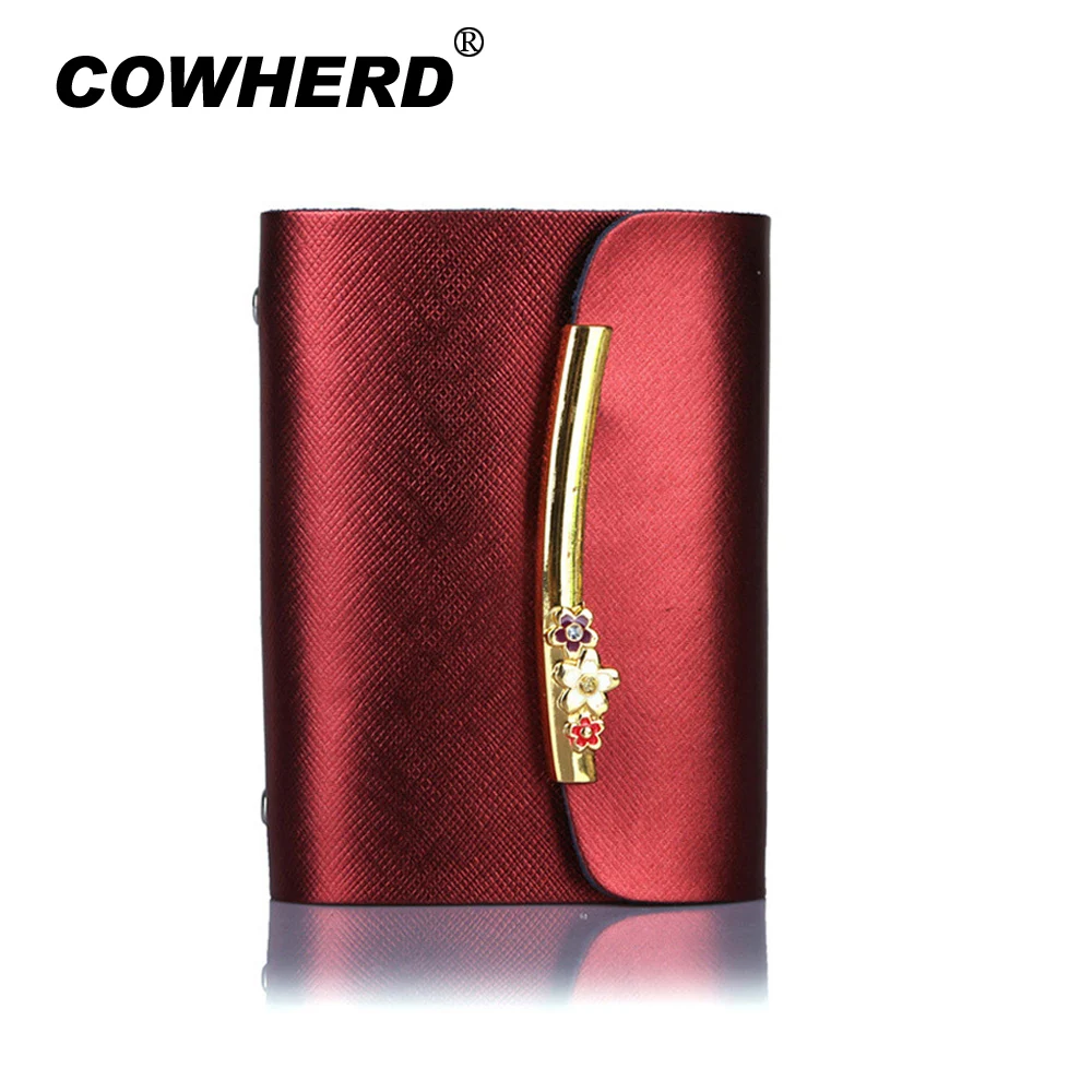 Hot 100% Genuine Cow Leather Card Bag 2018 Fashion Plum Metal Hasp Women Business Credit ID Cards Holder Case,CH002