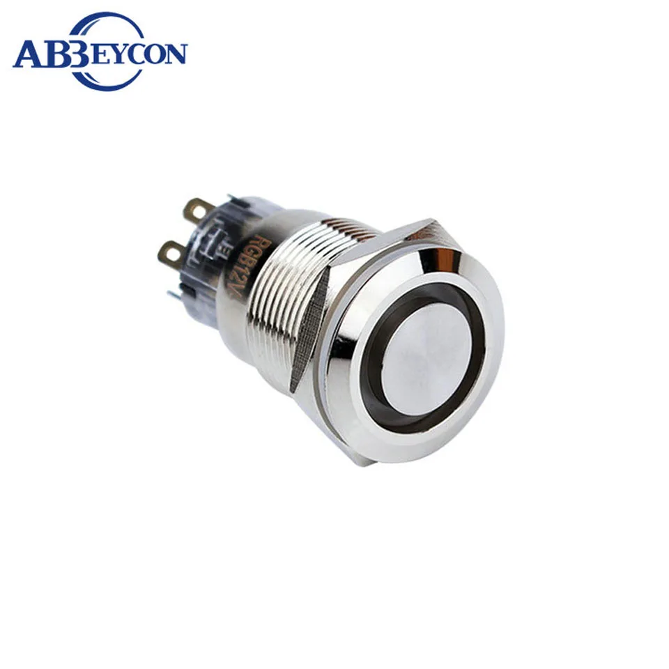 19mm On-Off Three Color RGB Ring Waterproof Latching Push Button Switch Flat Head Pin Terminal Angel Eye Illuminated Switch 19mm On-Off Three Color RGB Ring Waterproof Latching Push Button Switch Flat Head Pin Terminal Angel Eye Illuminated Switch