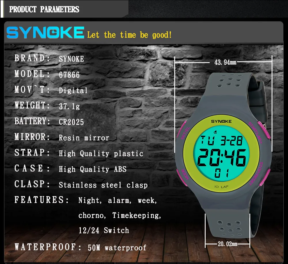 SYNOKE мужские часы 50 м водонепроницаемый электронный светодиодный цифровые часы мужские наружные мужские спортивные наручные часы Relojes Hombre N50