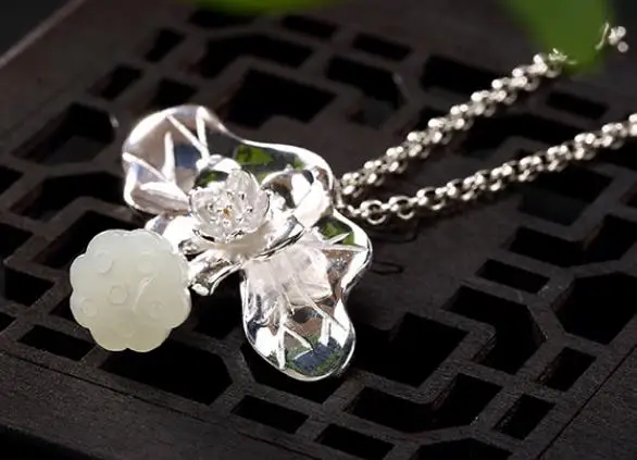 

Sterling S925 925 silver charm Pendant necklace flower natural stone 36*51MM