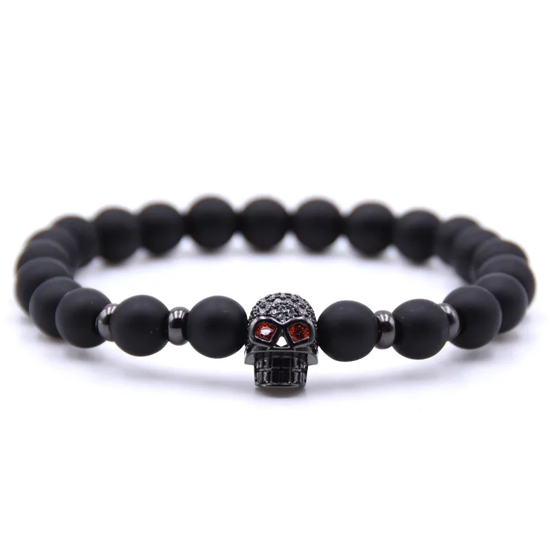 Браслет из натурального камня Pulseira для мужчин микро проложить CZ Череп Браслеты с