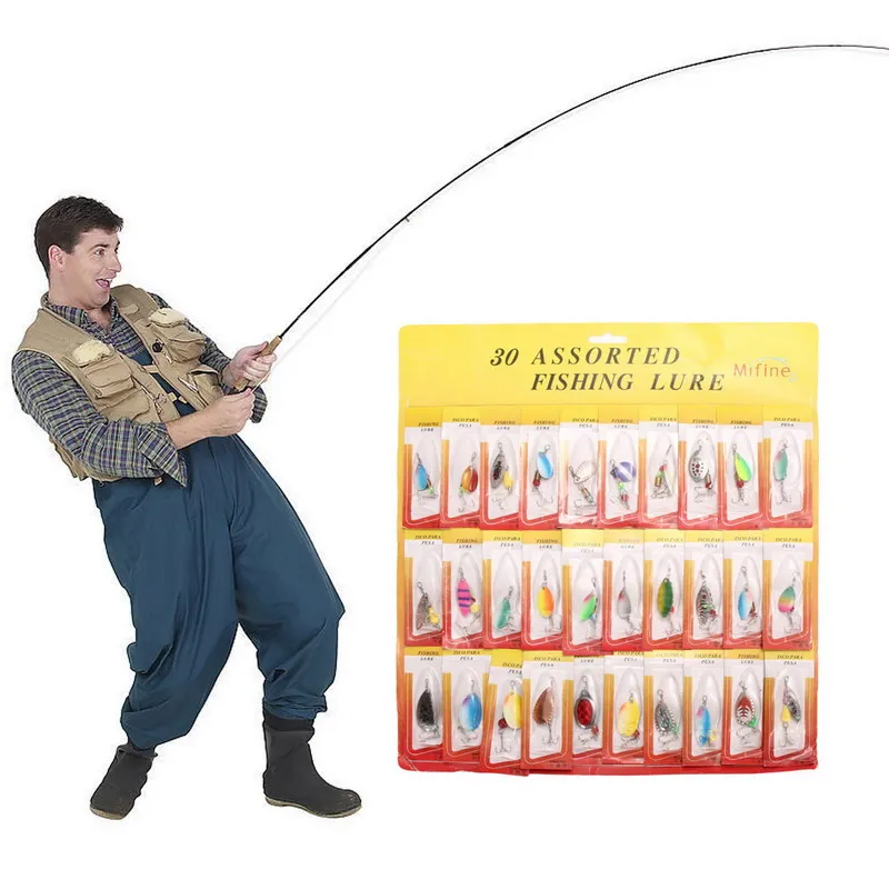 

30pcs Metal Fishing Lures Spinner Baits Assorted Fish Hooks Tackle Wholesale Fishing Lures EA14