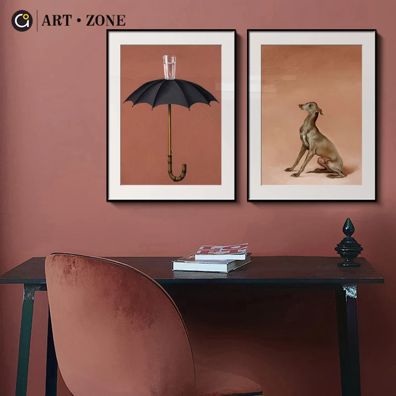 

ART ZONE Modern Art Umbrella Still Life Canvas Painting Dog Animal Art Poster Home Living Room Bedroom Decor Canvas Painting