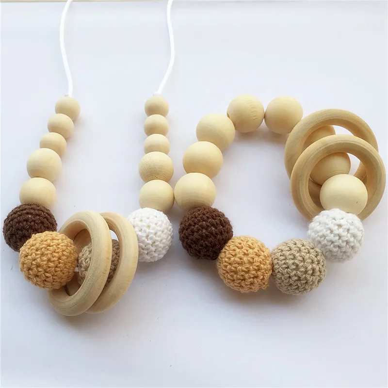 Chengkai 50pcs 16mm 라운드 뜨개질 코 튼 크로 셰 뜨개질 나무 구슬 공 DIY 장식  Teether 쥬얼리 목걸이 감각 장난감