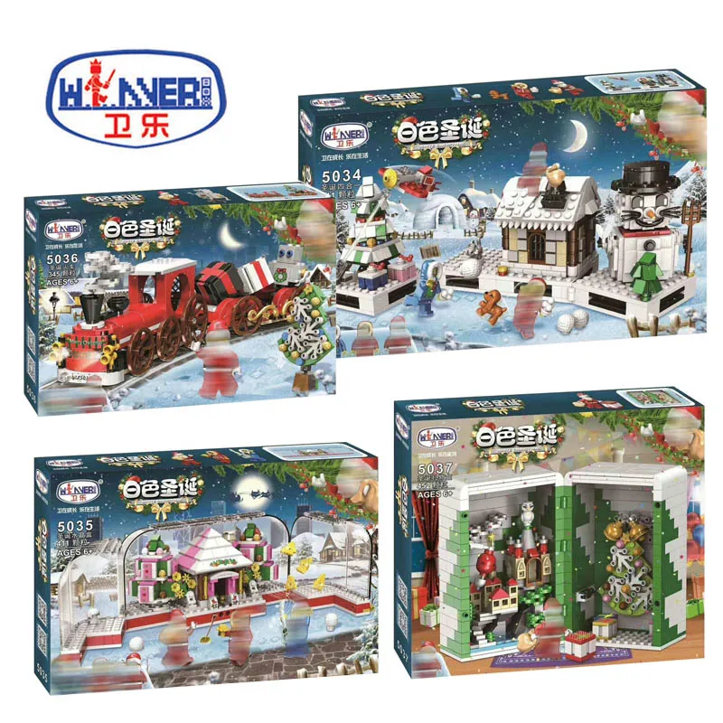 

2018 New Christmas Sets Gift Box Crystal Box Santa Village Train Compatible Legoing Model Building Kits Blocks Bricks Kids Toys