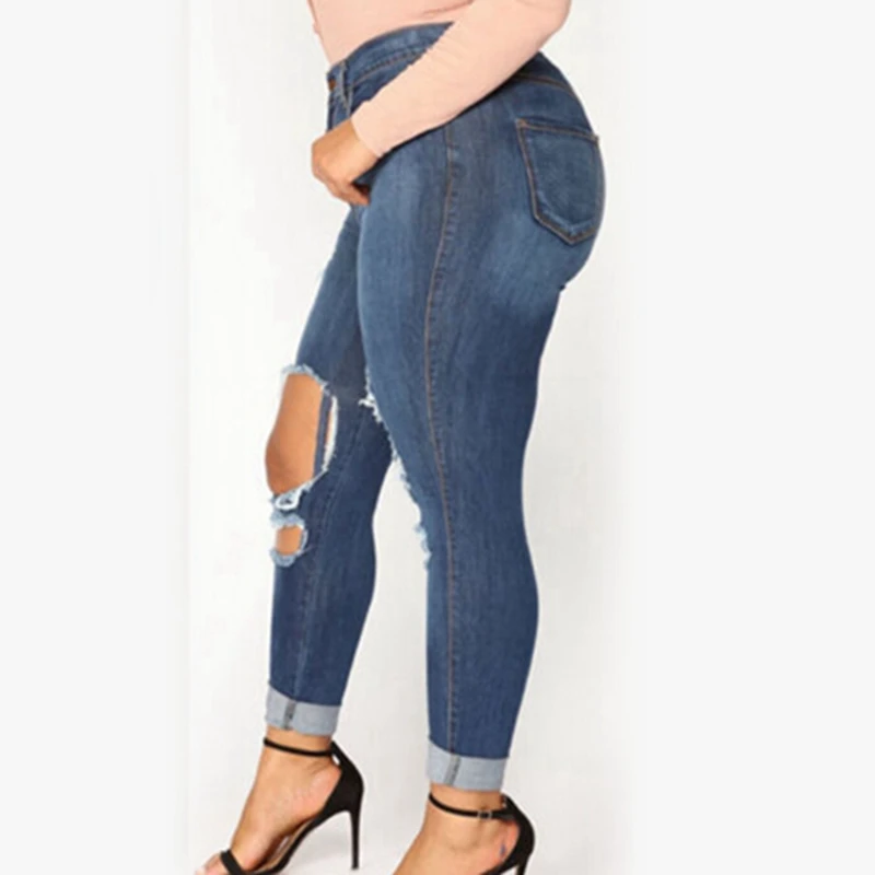 Women Girls Summer New Fashion Casual Skinny Ripped Hole