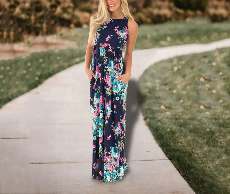 Gladiolus Hot 2019 Summer Dress Women Sleeveless O Neck Floral Print Casual Women Maxi Dress Loose Long Ladies Dresses Sundress (19)