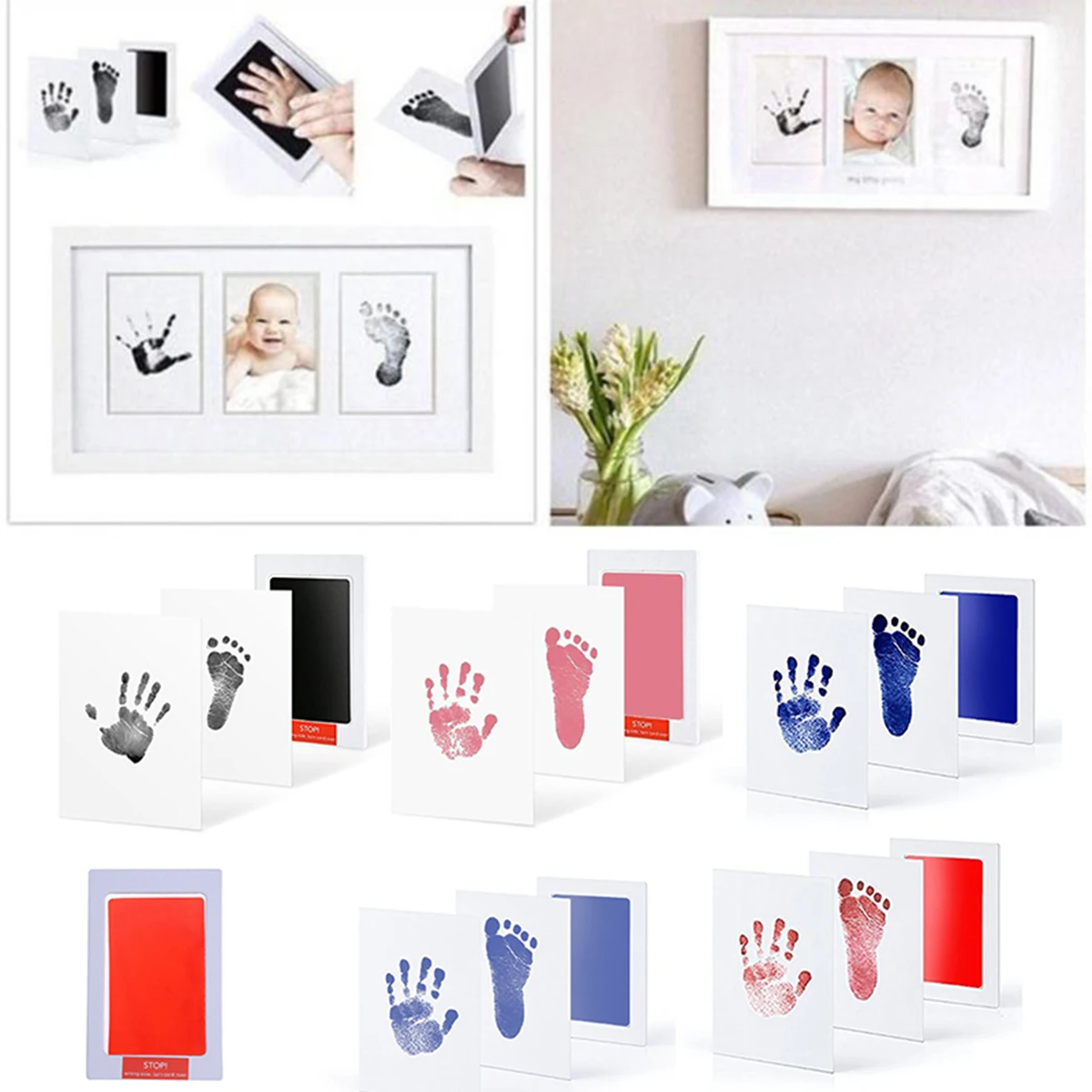رعاية الطفل غير سامة الطفل إطار صور DIY بصمات البصمة بصمة عدة الطفل التذكارات الصب الطين طباعة الوليد مختمة اللعب
