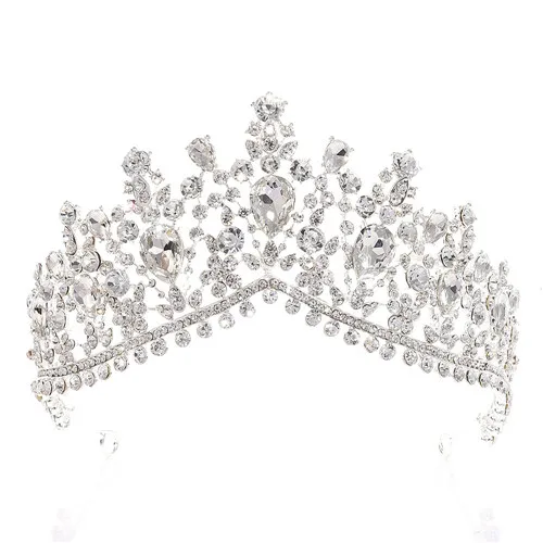 DIEZI барокко роскошный золотой цвет цветок корона диадемы для женщин Кристалл Стразы Диадемы для девочек невесты свадебные украшения для волос - Окраска металла: white silver