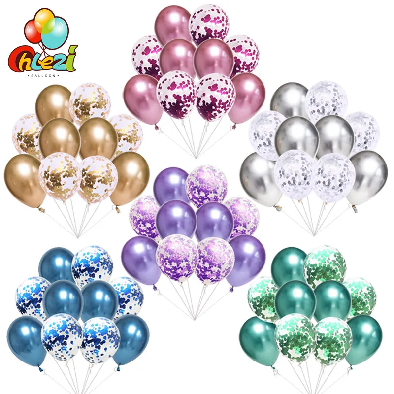 

10pcs 12inch Chrome Metallic Latex Balloons+Gold Silver Confetti Paillette Balloon Birthday Wedding Party decoration Baby Shower