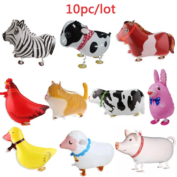 

10pcs Walking Farm animals Foil Balloons pig/dog/cat/sheep/dark/cow/horse/chicken/rabbit Christmas Birthday party decoration toy
