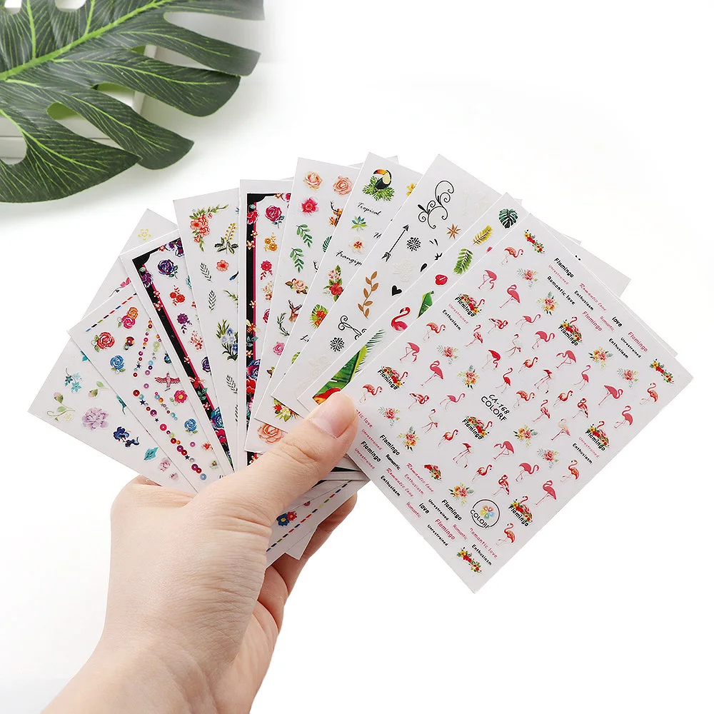 

1Pc Nails Art Sticker 3D Self Adhesive Flamingo Owl Flower Animal/Plant Designs Nail Decals