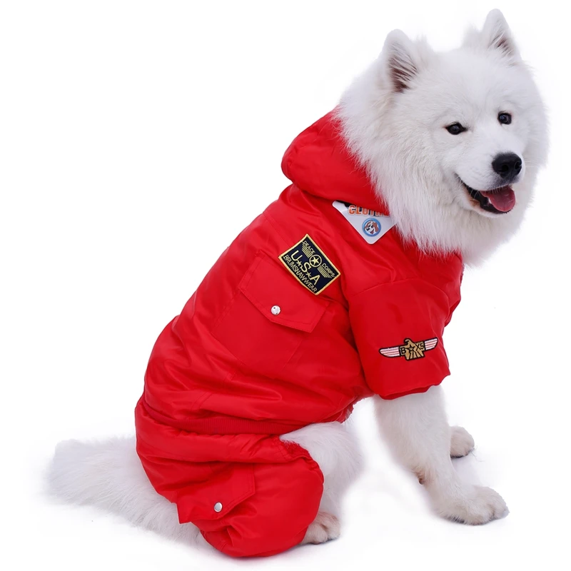 Pet Одежда с принтом в виде собак для больших собак ВВС США зимние пальто для взрослые собаки и щенки комбинезон для золотистый ретривер