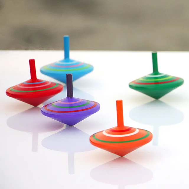 1PC Mini Cartoon Multicolor Wooden Spinning Top Toy Wood Gyro Classic