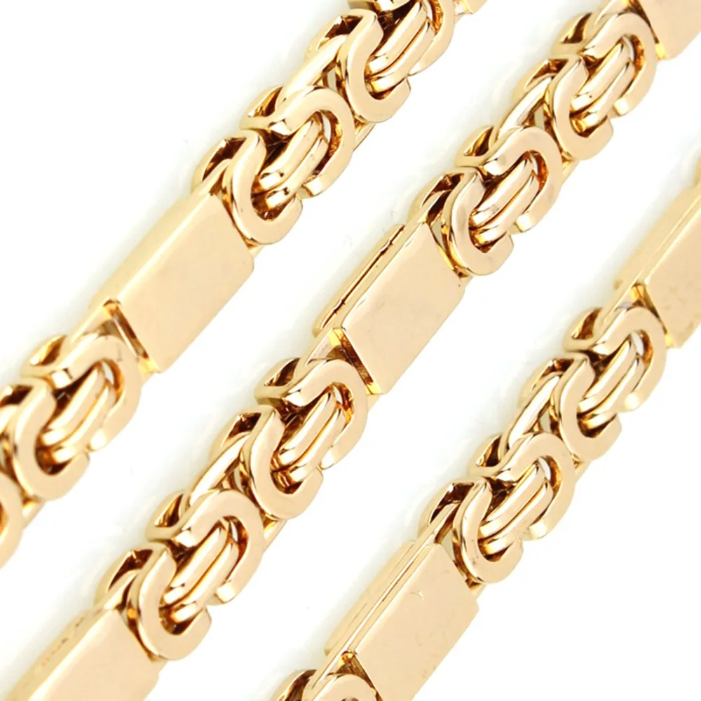 Custom Any Length 6 Mm Wide Gold Byzantine Box Mens Chain Boys
