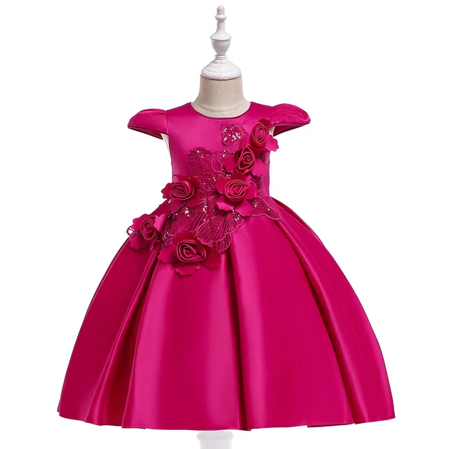 Red Princess Dress with Rose Flower Girls Party Dress Kids Tutu Dresses