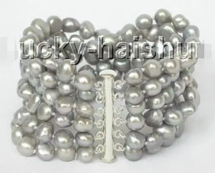 

FREE SHIPPING HOT sell new Style >>>>8" 6row 9mm baroque Gray pearls bracelet bangle magnet clasp j8830
