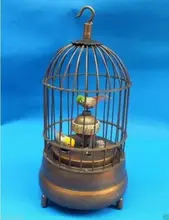 Exquisite Chinese brass bird cage Mechanical Table Clock Alarm Clock statue
