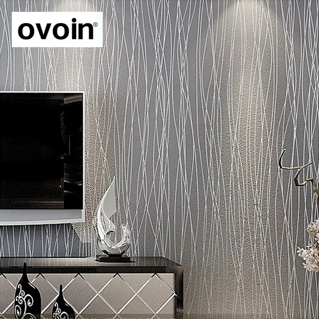 High Quality Grey Silver Stripes Luxury Modern Flocking Embossed Wallpaper Living Room Bedroom Decor Striped Wall Paper Roll