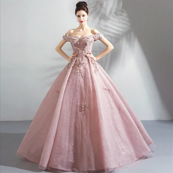 

Pink Appliques Pageant Gowns For Wedding 2019 Couture Dubai Evening Dresses Off the Shoulder Aibye Turkish Prom Dress Vestidos