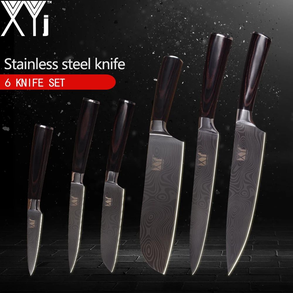 

XYj Kitchen Knives 6Pcs Set 3.5, 5, 5, 7, 8, 8 inch Japanese Style Cooking Tools High Carbon 7Cr17Mov Stainless Steel Knives