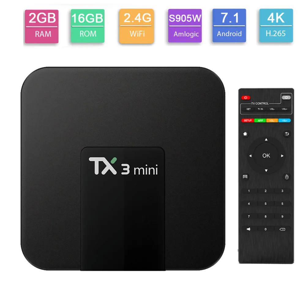 

TX3mini Android 7.1 Smart TV Box S905W Quad Core 2.4GHz WiFi Set top box H.265 4K Media player Netflix YouTube Android tv box