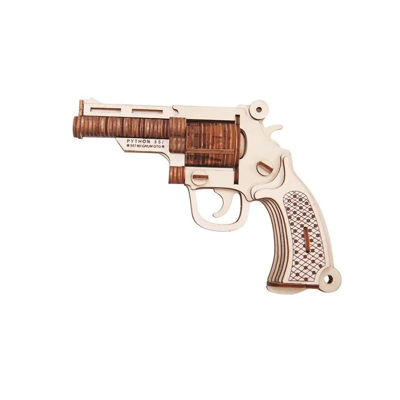 

Laser Cutting 3D Wooden Building Blocks Kits Assembly Military Revolver Black Shark Model For Hobby Collector Kids Teens Toys