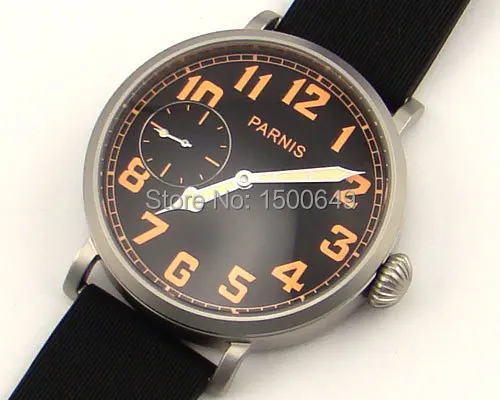 Parnis 46 мм Пескоструйный серый чехол большой черный циферблат 6497 наручные часы W905