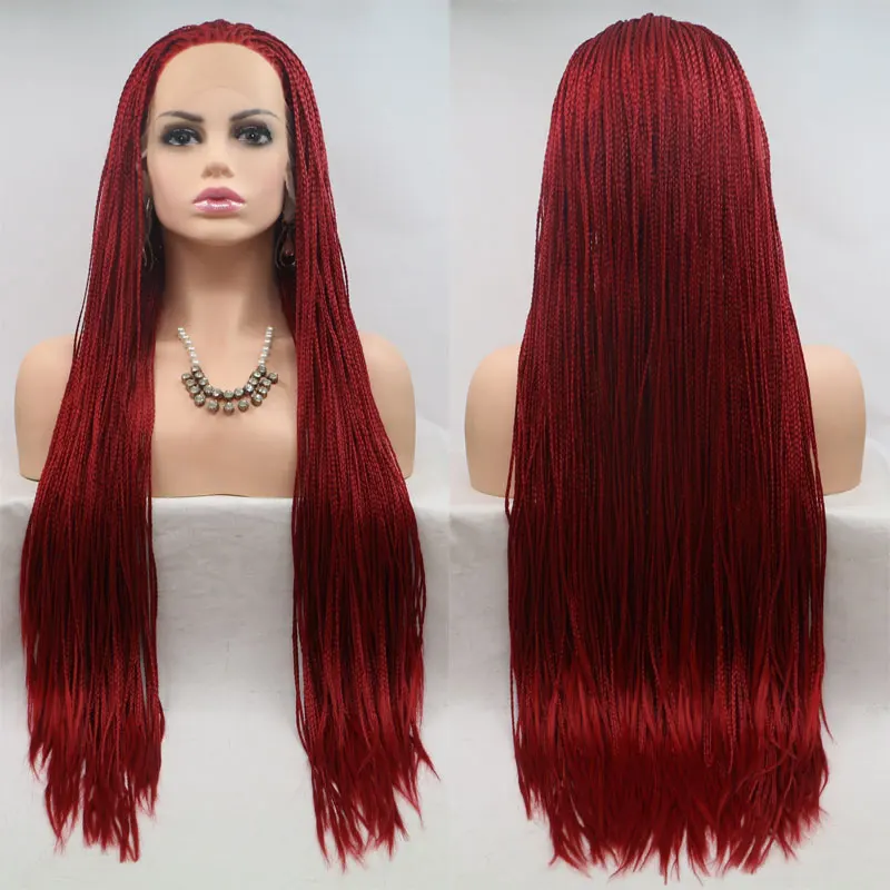 Bombshell Red Synthetic Lace Front Braided Wig Glueless Heat Resistant Fiber Hair Natural