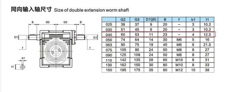 Description Picture 4 of item5: 1-80:1 worm gear reducer NRV030-VS double input shaft 9mm 90 degree Worm Gearbox Speed Reducer
