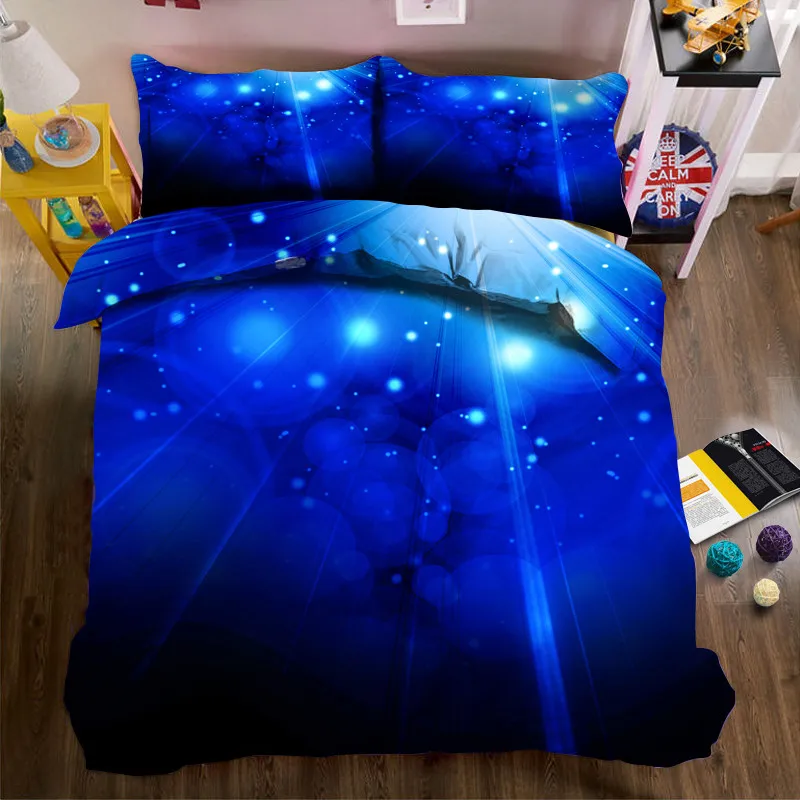 3D blue bedding bed sheet set bedclothes Super king duvet cover sets bedding setin Bedding Sets