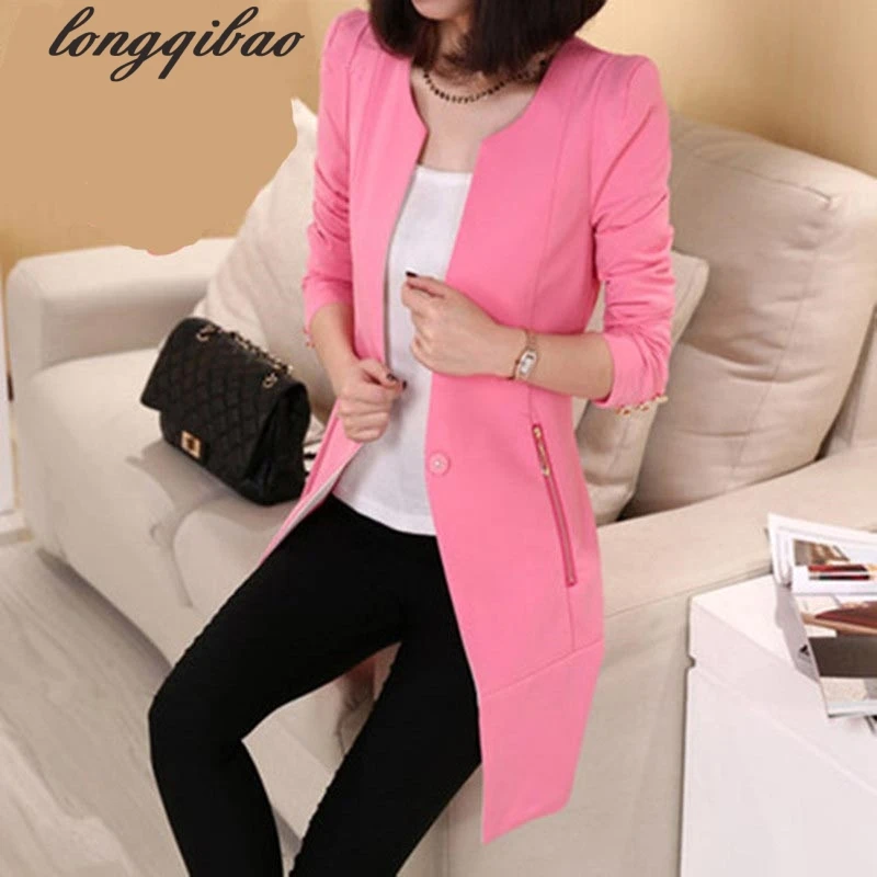 

Spring and autumn solid color one buckle small suit jacket female Korean Slim long section of the long-sleeved suit tide