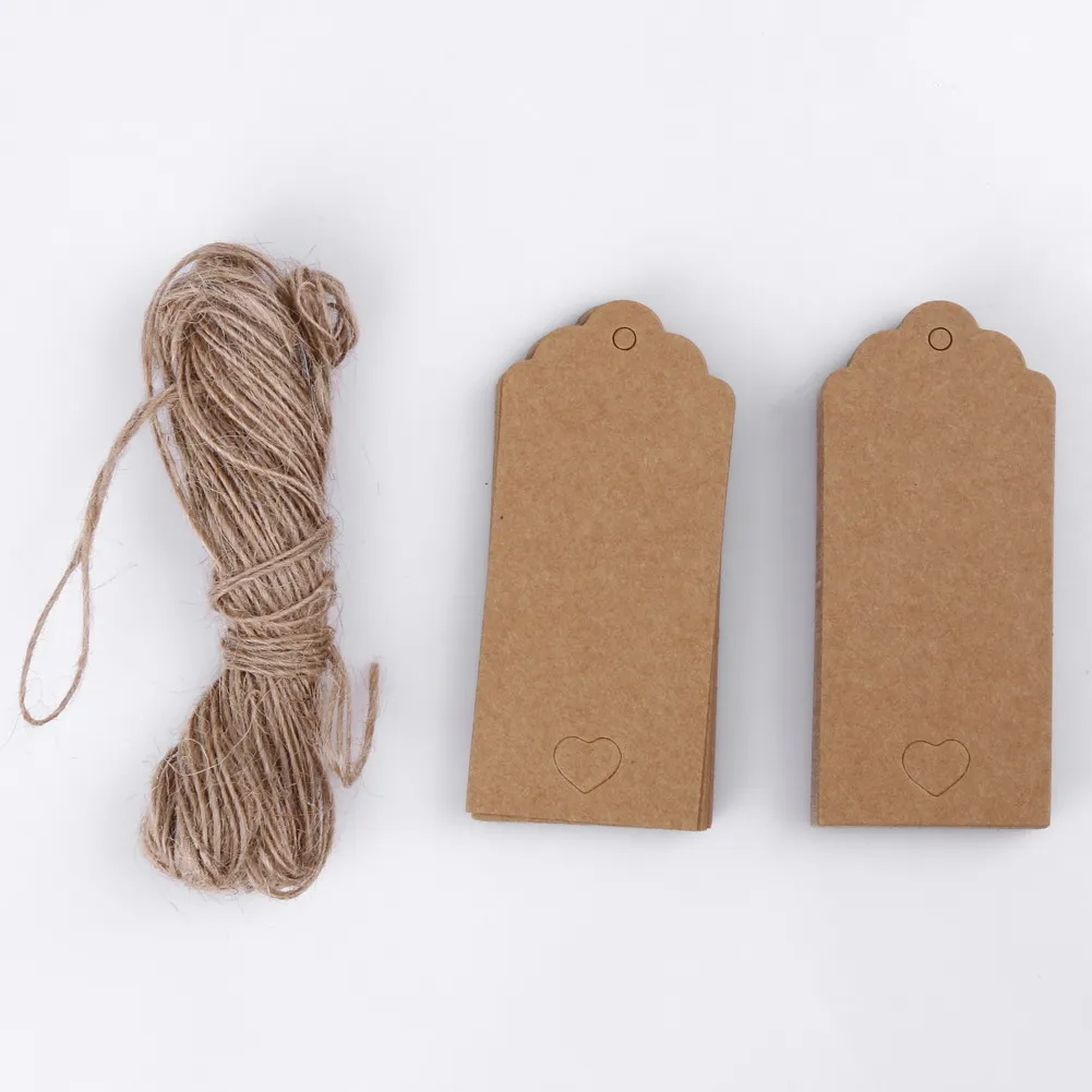 100 Kraft Paper Gift Tags Heart Label Luggage Wedding Letters Card Strings FI