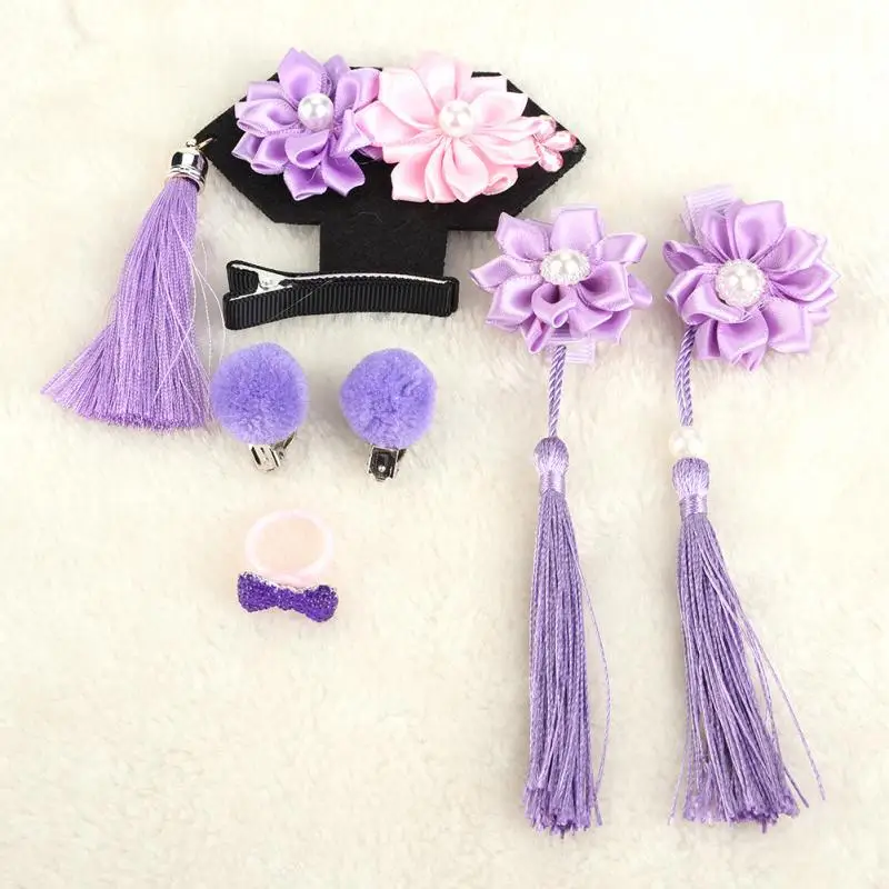 6 шт./компл. Bbay украшения для волос для девочек кисточки волосы для маленьких девочек головные украшения Китайская традиционная принцесса головные украшения для девочек - Цвет: Purple
