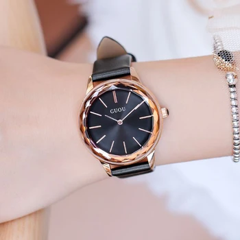 

NEW GUOU Women Watches 2018 Luxury Dial Ladies Watch Rose Gold Bracelet Watch Leather Women Watch Clock relogio feminino saat