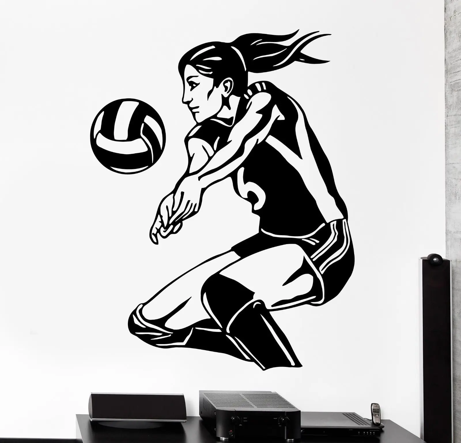 Novo Adesivo de Parede Esporte Jogador de Vôlei de Praia Menina Mulher Feminino Vinyl Decal frete grátis(China (Mainland))