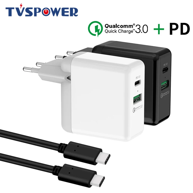 

USB Type C PD Charging 36W Dual Port Portable Power Delivery QC 3.0 Wall Charger 18W for iPhone X/XR/XS Max iPad Pro 2018 Huawei