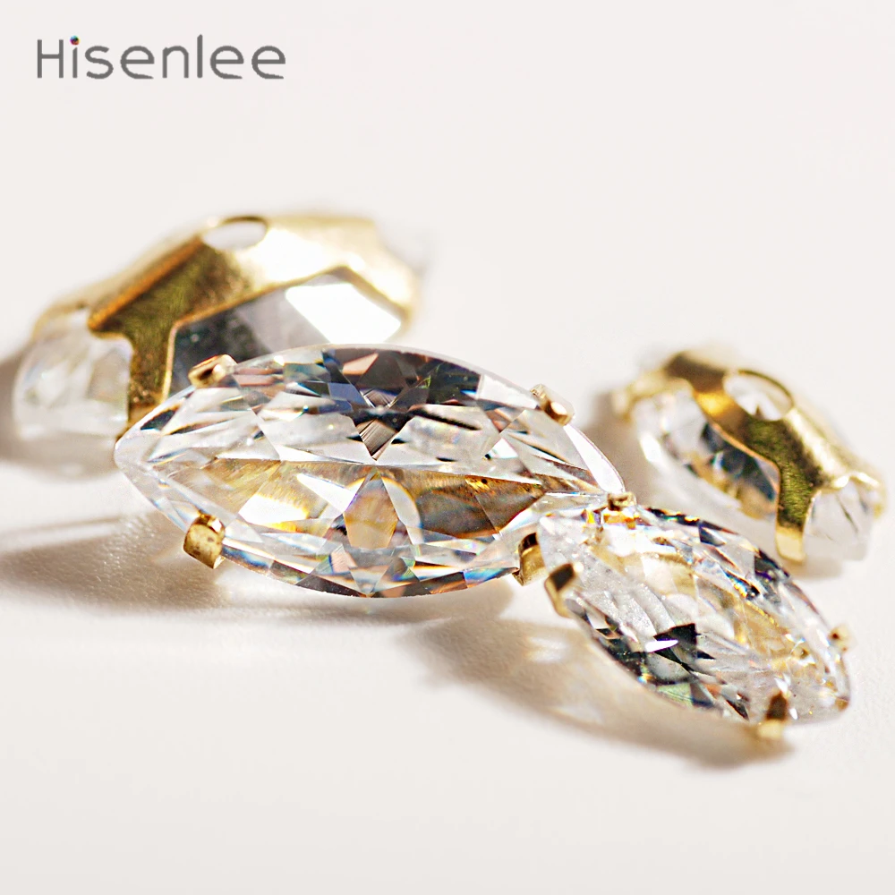 

Hisenlee Golden Single Claw Marquise Shape AAA High Quality Cubic Zirconia Shiny Clear Stone Women's Jewelry Creativity DIY