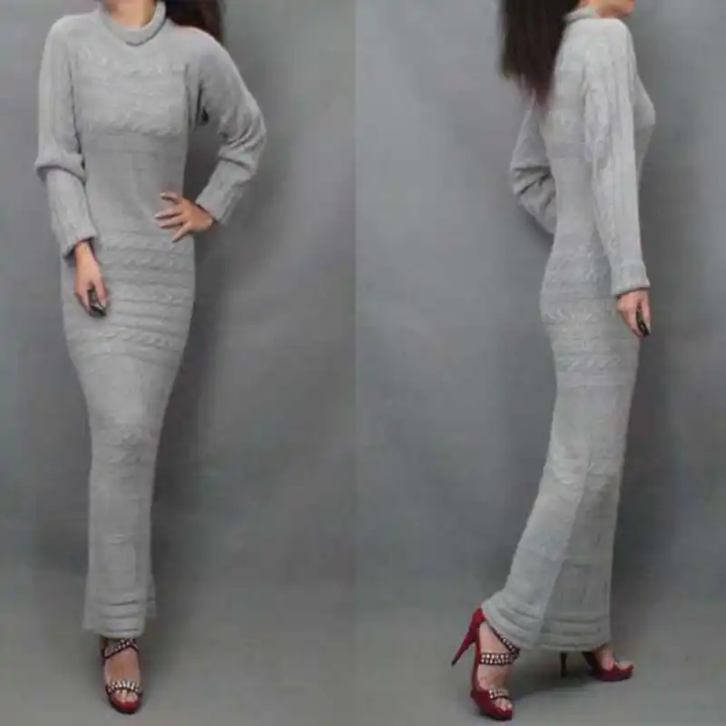 Free Shipping 2019 New Fashion Autumn Long Floor Length Thick Winter Woolen Sweater Dress Turtleneck Long Sleeve Slim Dresses