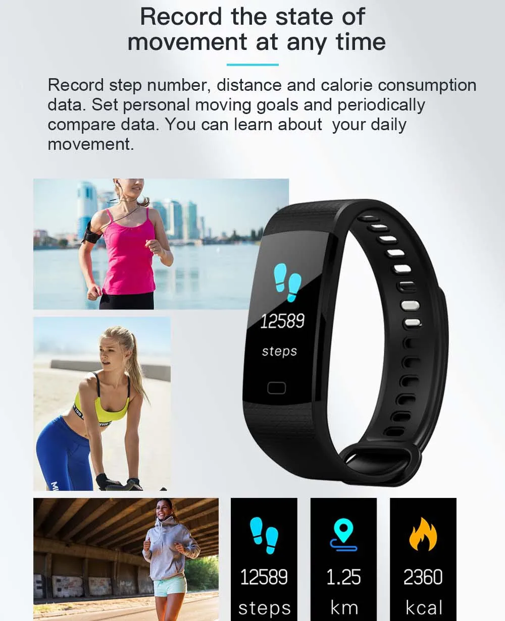 K7 Color Screen Smart Wristband Sports Bracelet Heart Rate Blood Pressure Monitor Fitness Tracker for Samsung Galaxy A9 A8 A7 A5