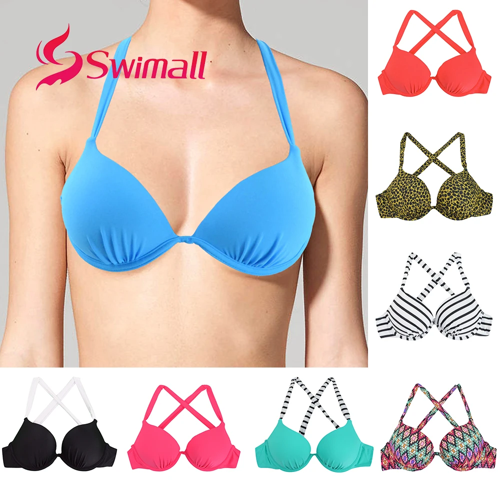 

Sexy Women Bikini Top Solid color Swimwear Print Swimsuit bandage Beach Sport Swimming Bra Halter Girls Summer Biquini T605