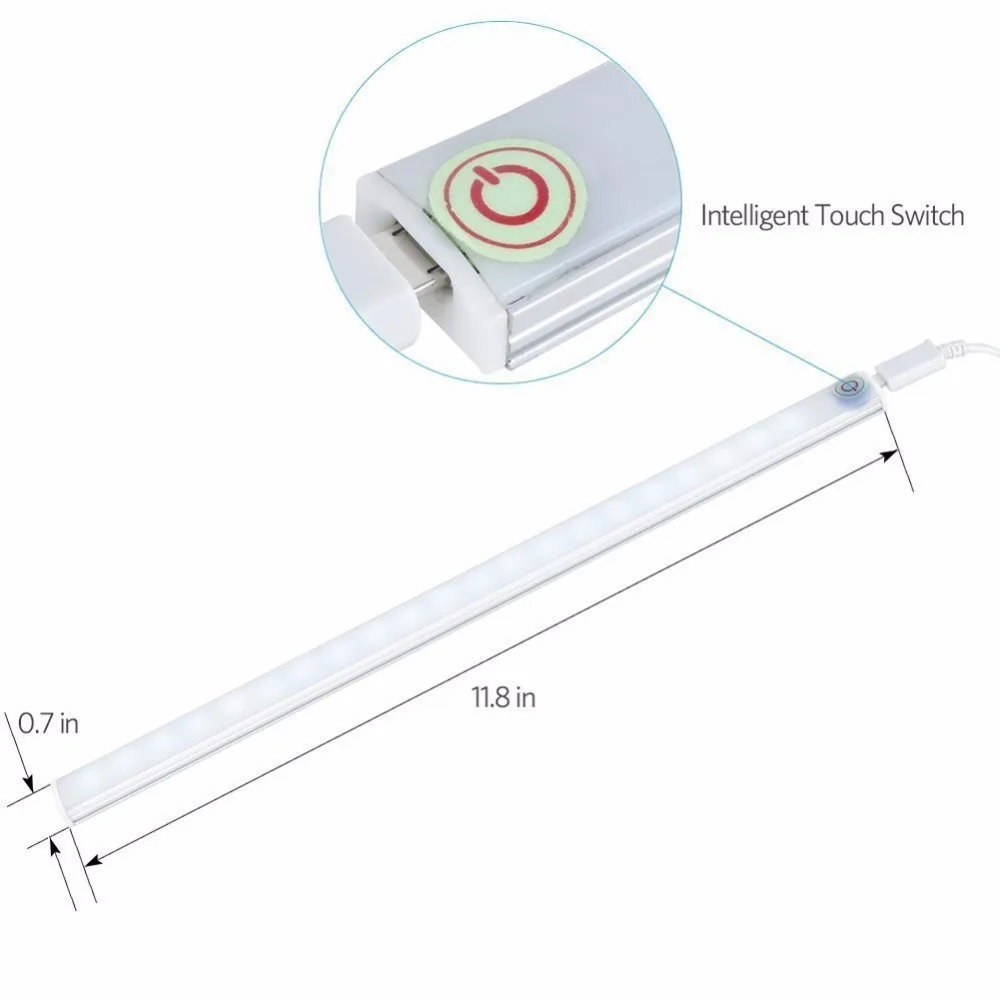 Светодиодный светильник для кухонного шкафа с сенсорным датчиком, 5 в постоянного тока, витрина для шкафа, книжная полка, белая лампа USB с сенсорным выключателем