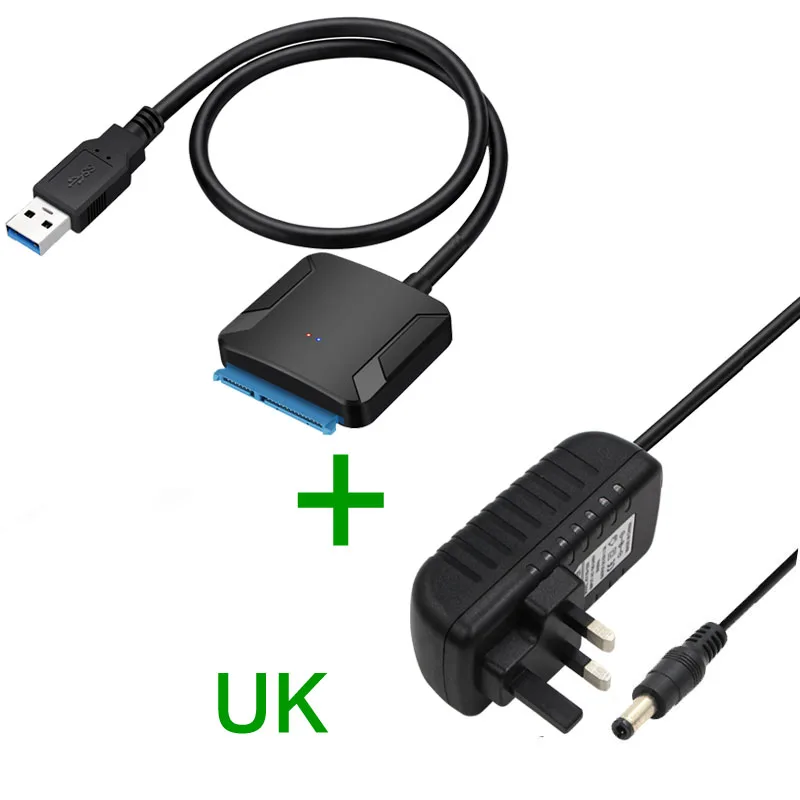 SATA USB3.0 Adapter Cable Converter 22 pin USB 3.0 to SATA Cable with EU US UK adapter For 2.5 inch 3.5 inch HDD SSD Hard Disk hdd casing 3.0 HDD Box Enclosures