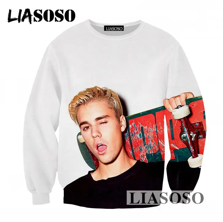 LIASOSO Harajuku Sweatshirt 3D Print Popular Singer Justin Bieber Men
Women Tracksuits Loose Long Sleeves Pullovers Tops T743