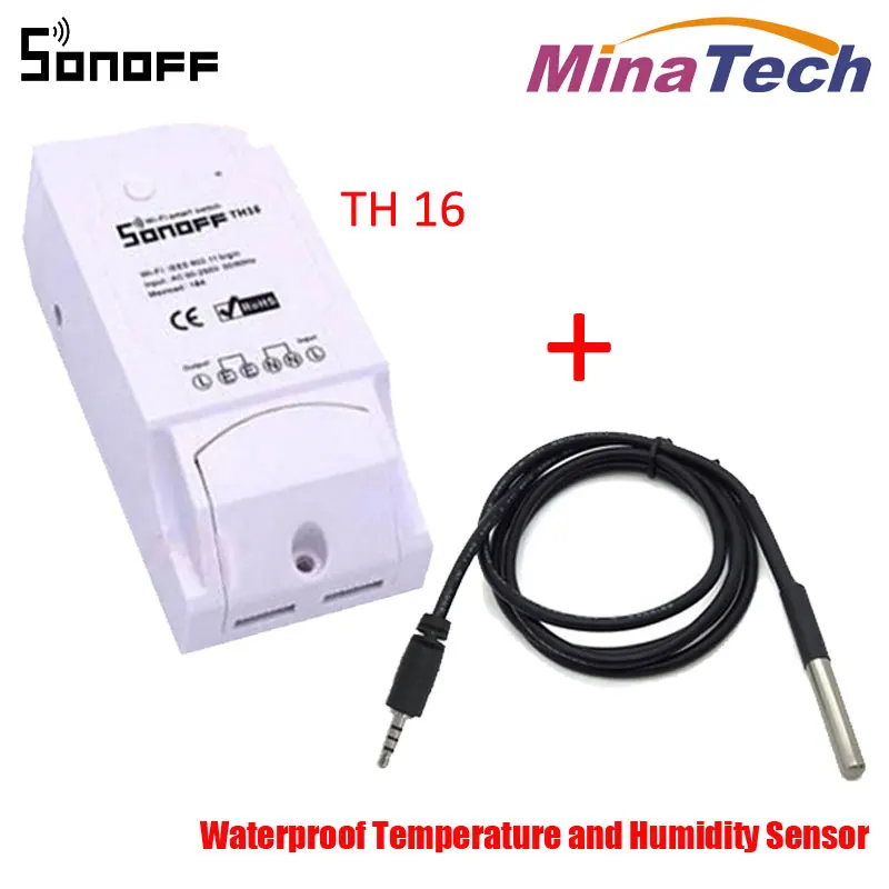 Интеллектуальный выключатель света Sonoff TH10/16 Температура и контроль влажности Интеллектуальный переключатель Wi-Fi в режиме реального времени Дисплей 10/16A IOS Android дистанционного Управление ВКЛ/ВЫКЛ - Цвет: TH16 add senser