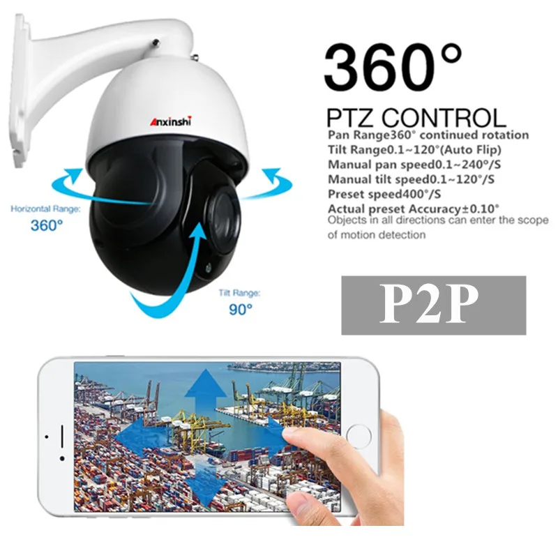 Onvif HD H.264/265 5MP 80m IR ночное видение мини камера видеонаблюдения IP PTZ 30 кратный зум