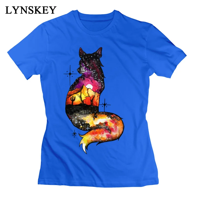 LYNSKEY Cotton Tops Shirt Galaxy Desert Fox for Women Normal T-Shirts Slim Fit Discount Crewneck Short Sleeve Tee Shirt white