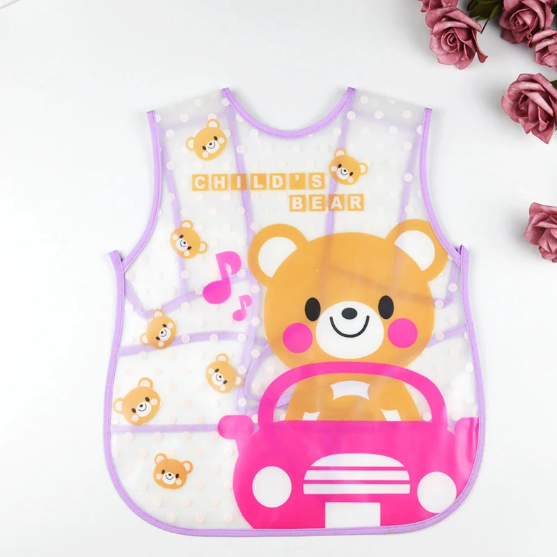 Baby EVA sleeveless gown Baby vest bib Transparent anti-dressing Lace-up waterproof disposable bib dinner clothes feeding child - Цвет: Bear A