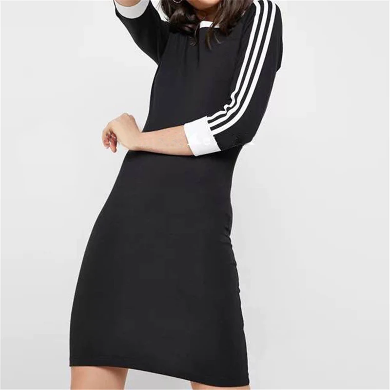 

2019 Designer Women Elastic Slim Dresses Vintage Sexy Dress Spring Summer Three Quarter Sleeve Black Pink Dress Club Dresses New