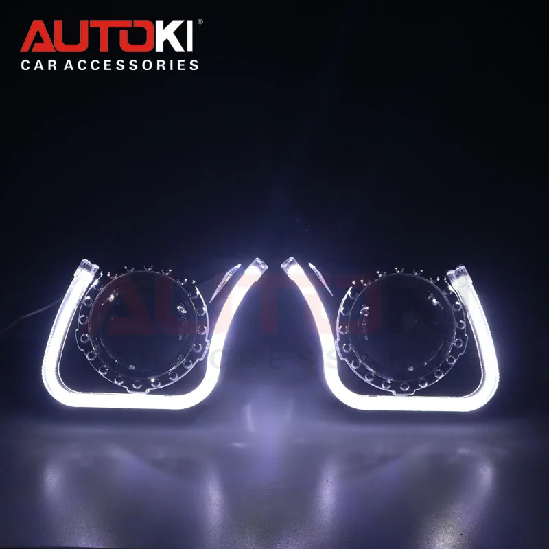 

Autoki Metal Lens H1 w/ U type LED Angel Eyes LHD RHD for Car Styling Auto Headlight H4 H7 Retrofit Bi-Xenon Projector Lens DIY
